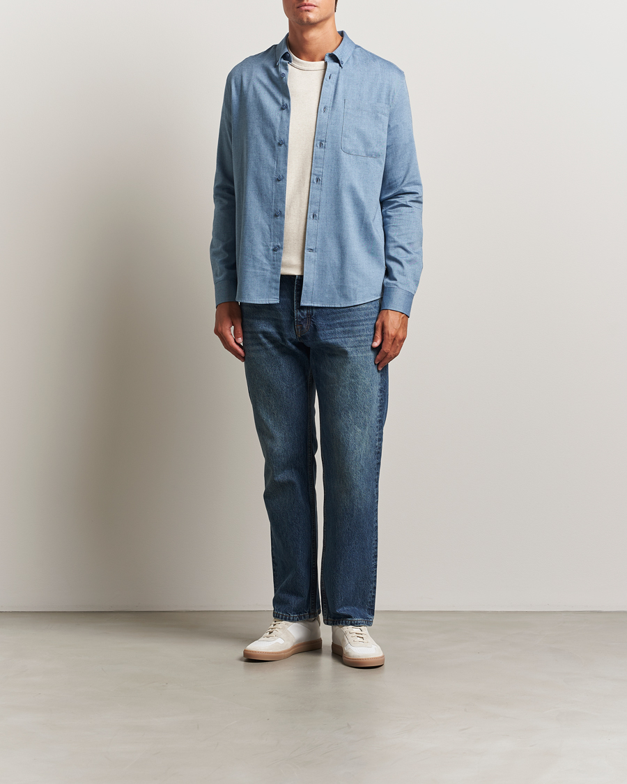 Men | Shirts | KnowledgeCotton Apparel | Regular Fit Melange Flannel Shirt Denim