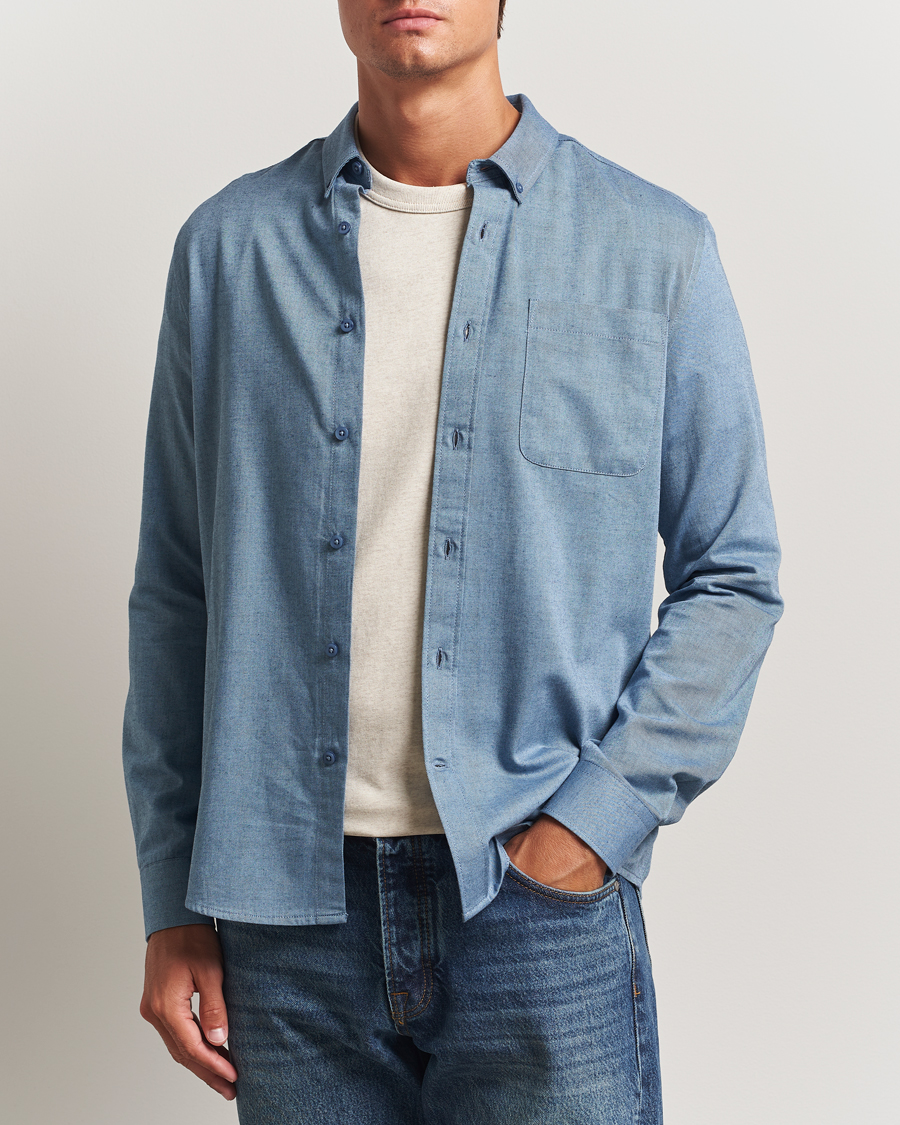 Men | Shirts | KnowledgeCotton Apparel | Regular Fit Melange Flannel Shirt Denim