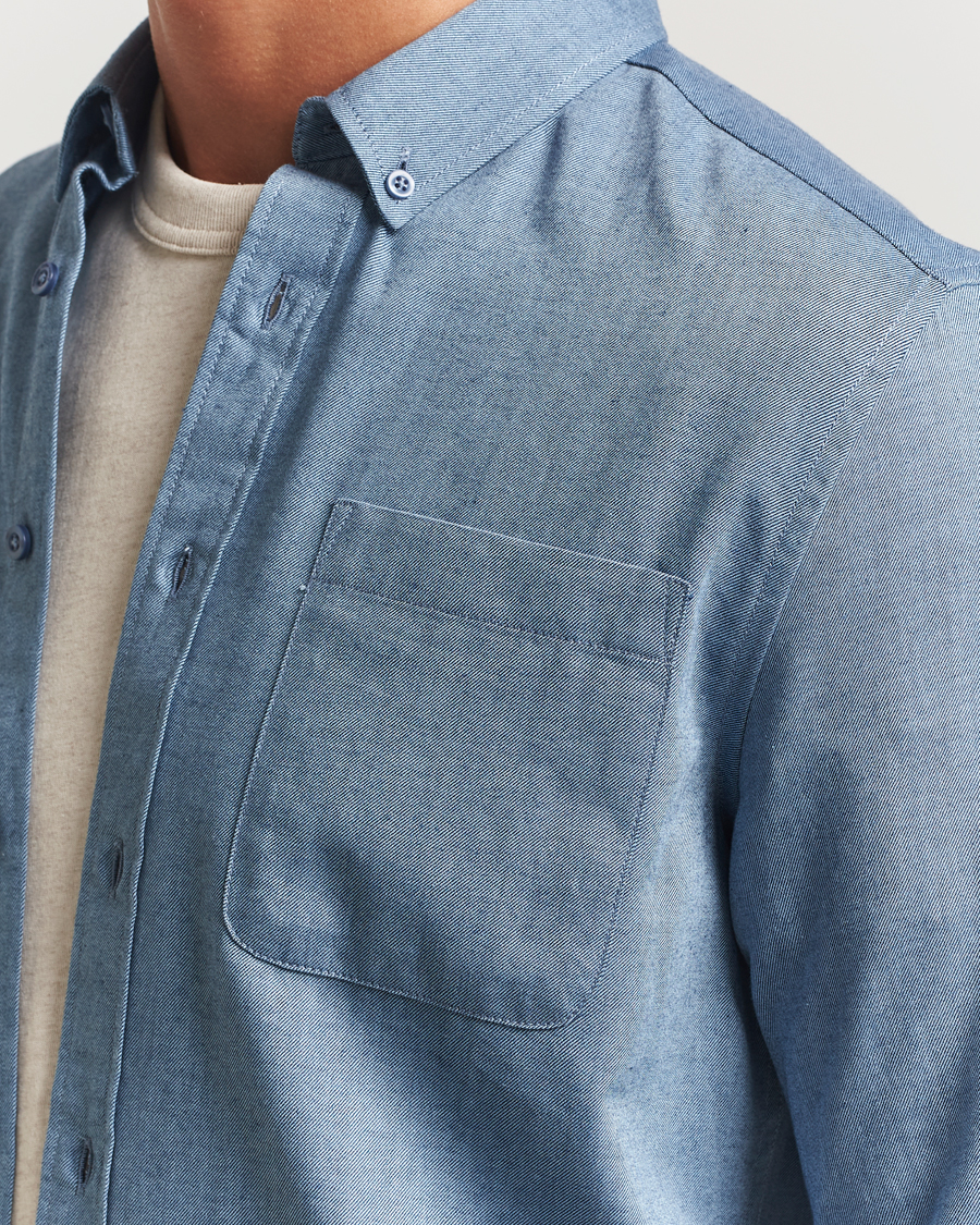 Men | Shirts | KnowledgeCotton Apparel | Regular Fit Melange Flannel Shirt Denim