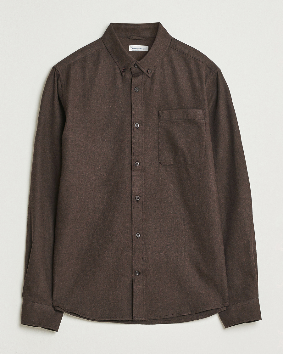 Men | Shirts | KnowledgeCotton Apparel | Regular Fit Melange Flannel Shirt Chocolate