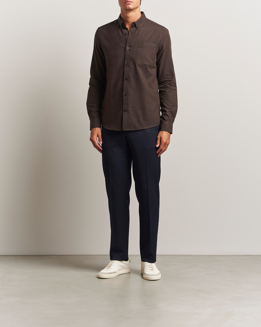 Men | Shirts | KnowledgeCotton Apparel | Regular Fit Melange Flannel Shirt Chocolate