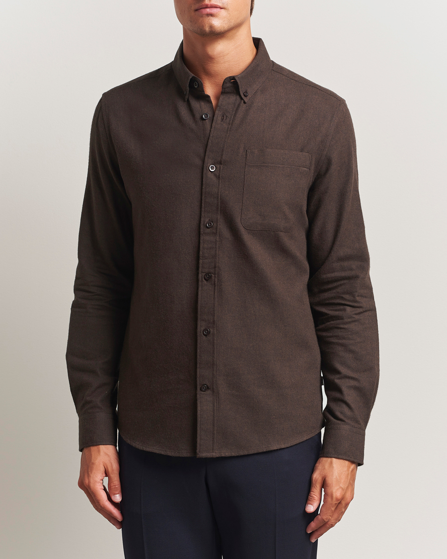 Men | Shirts | KnowledgeCotton Apparel | Regular Fit Melange Flannel Shirt Chocolate