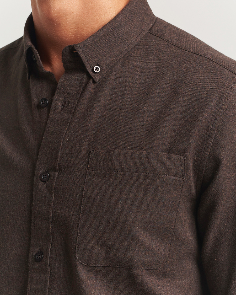 Men | Shirts | KnowledgeCotton Apparel | Regular Fit Melange Flannel Shirt Chocolate