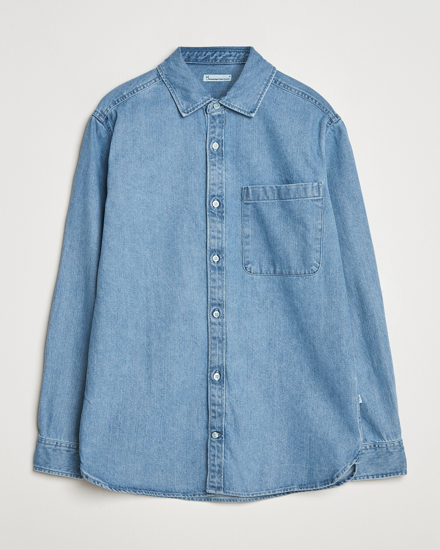 Men | Shirts | KnowledgeCotton Apparel | Cotton Indigo Denim Shirt Light Blue