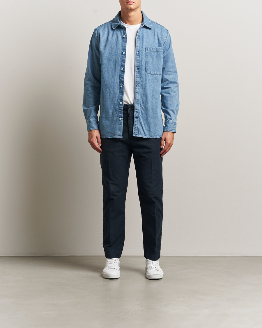Men | Shirts | KnowledgeCotton Apparel | Cotton Indigo Denim Shirt Light Blue