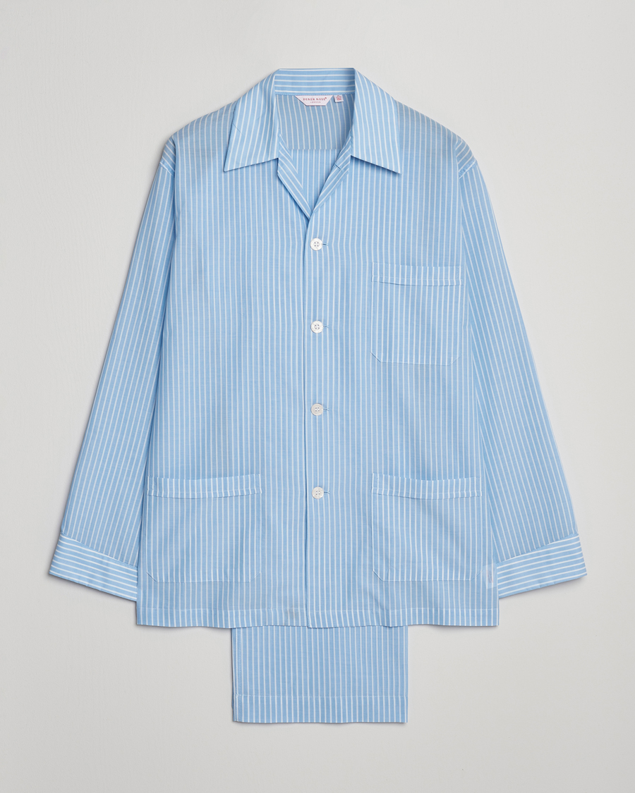Men | Pyjamas & Robes | Derek Rose | Striped Cotton Pyjama Set Light Blue