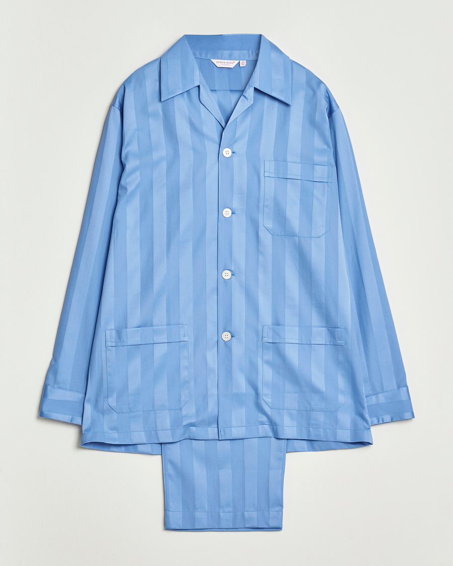 Men | Pyjamas & Robes | Derek Rose | Striped Cotton Satin Pyjama Set French Blue