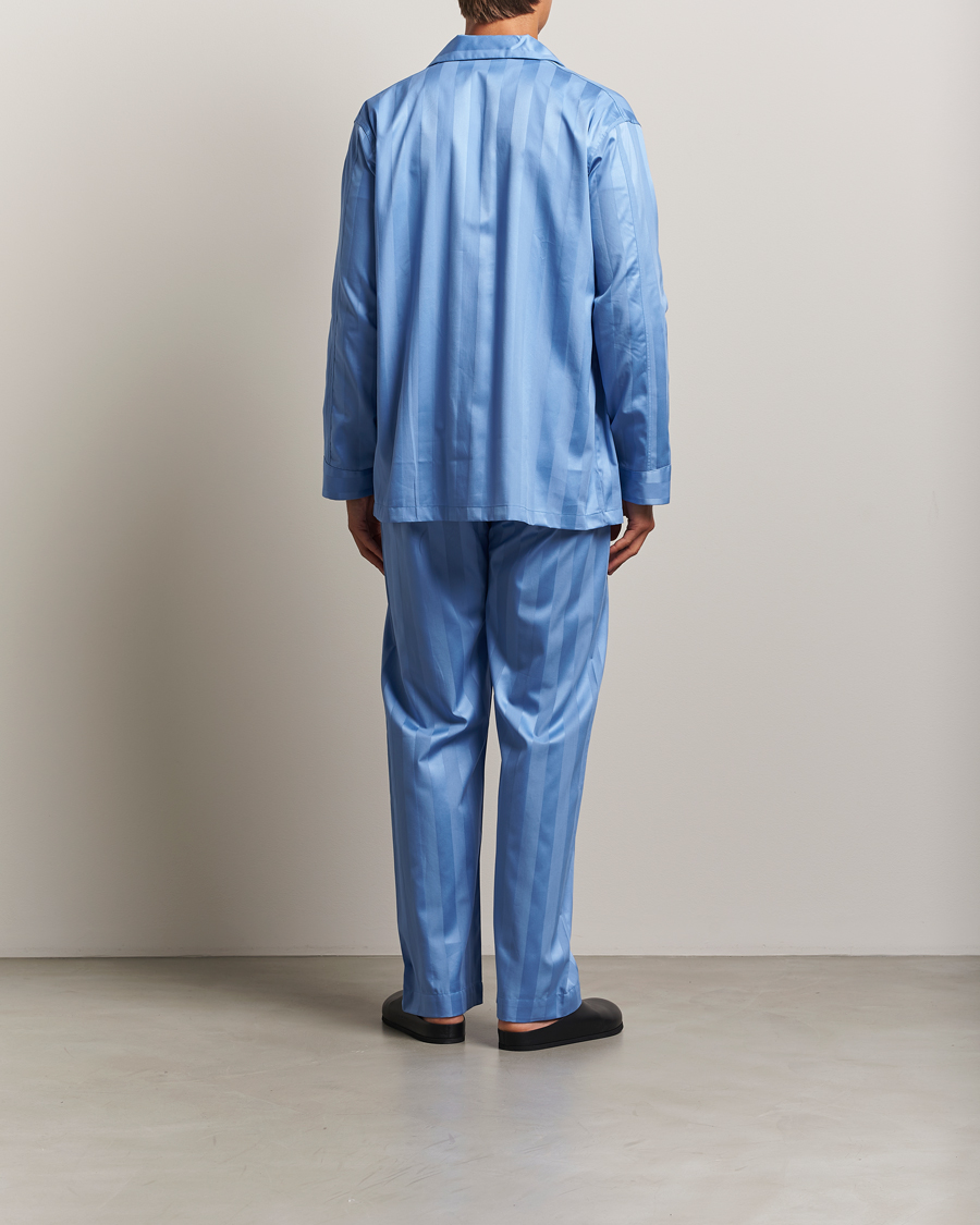 Men | Pyjamas & Robes | Derek Rose | Striped Cotton Satin Pyjama Set French Blue