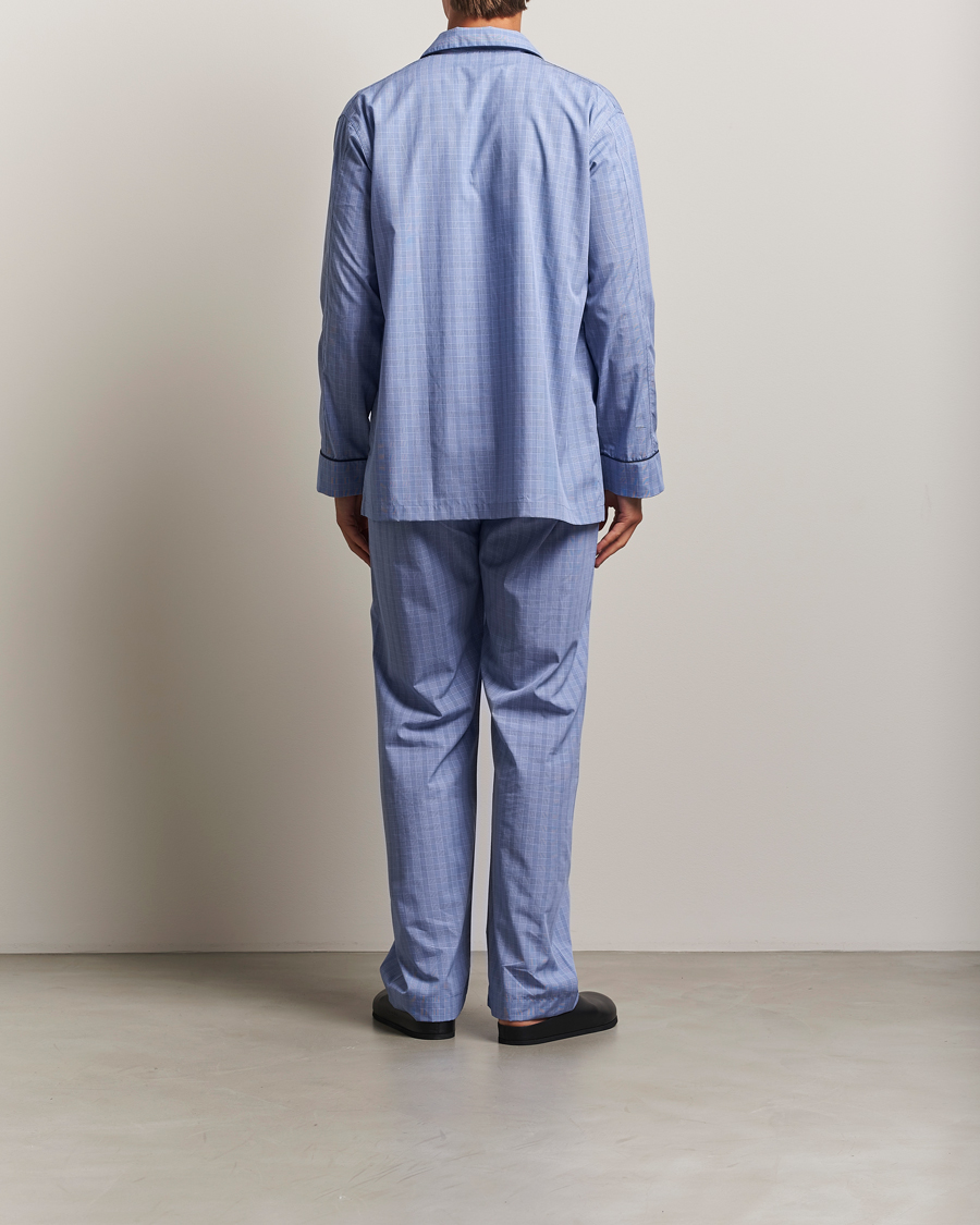 Men | Pyjamas & Robes | Derek Rose | Piped Cotton Pyjama Set Light Blue