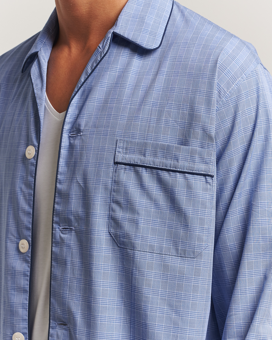 Men | Pyjamas & Robes | Derek Rose | Piped Cotton Pyjama Set Light Blue