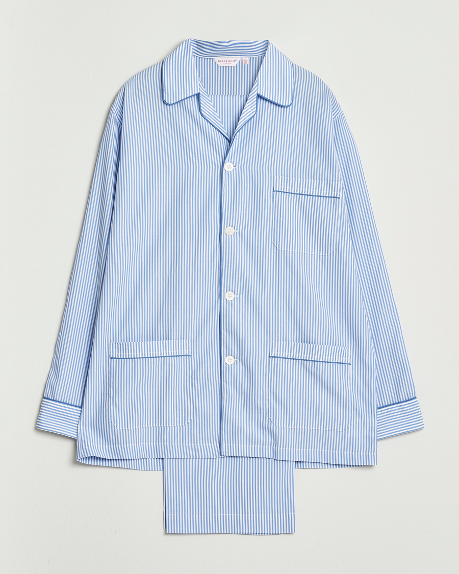 Men | Pyjamas & Robes | Derek Rose | Striped Piped Cotton Pyjama Set Blue/White