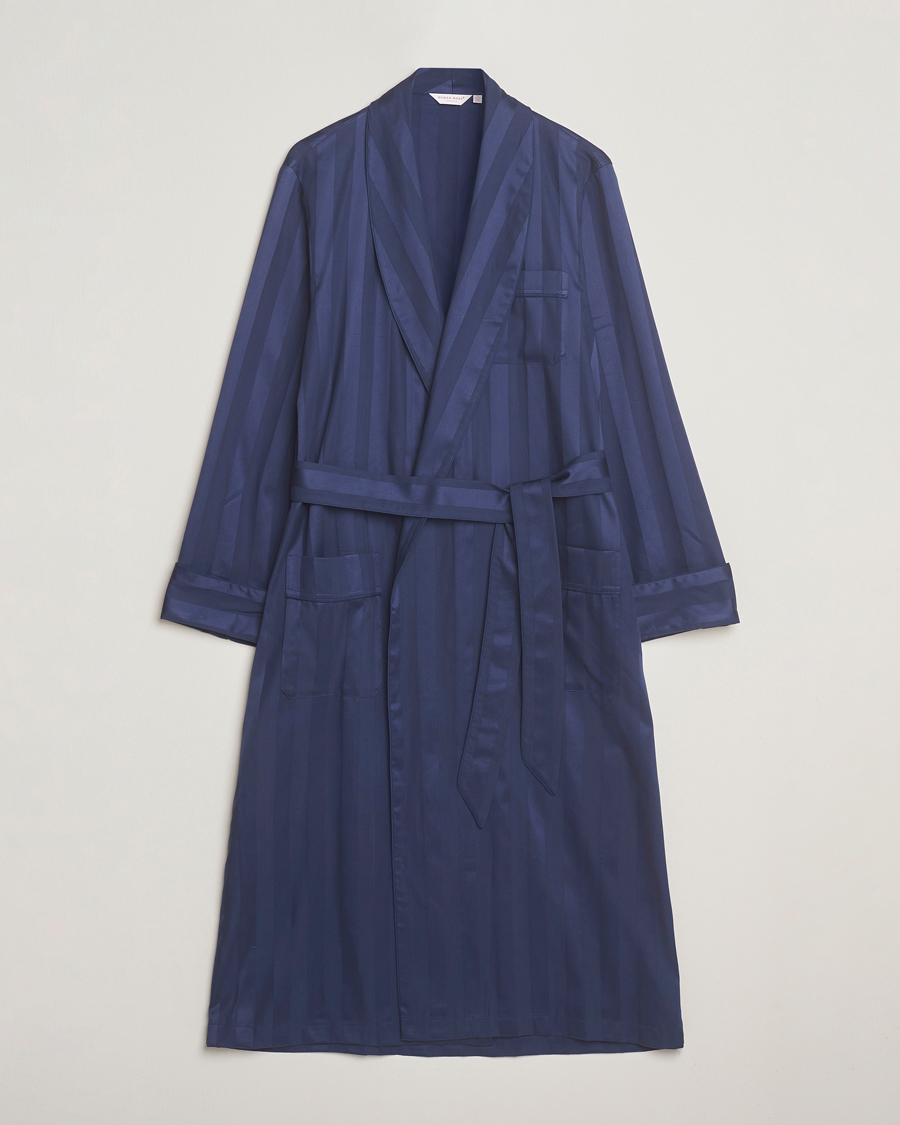 Men | Pyjamas & Robes | Derek Rose | Striped Cotton Dressing Gown Navy