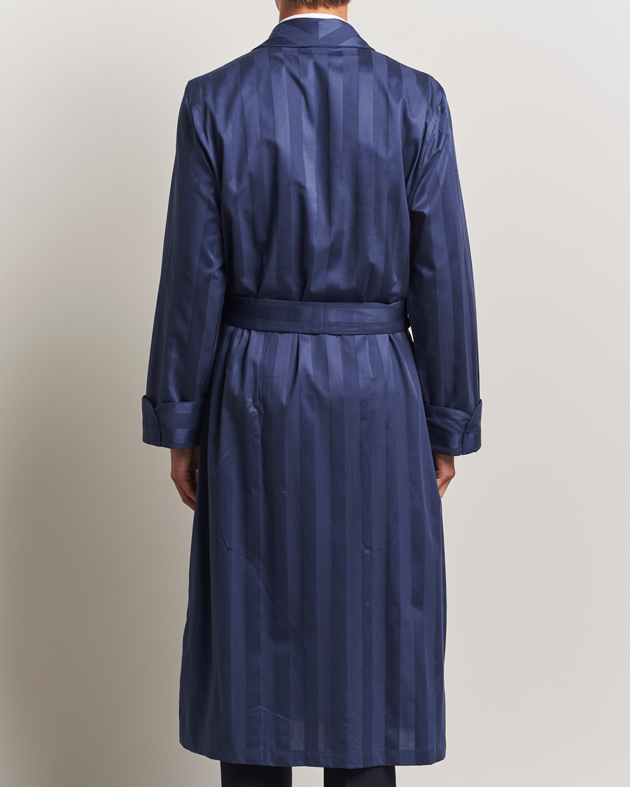 Men | Pyjamas & Robes | Derek Rose | Striped Cotton Dressing Gown Navy