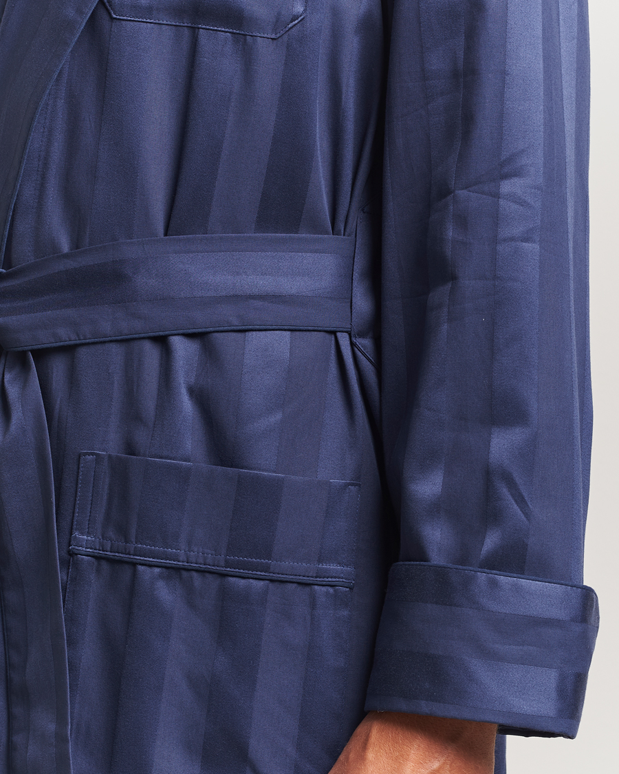 Men | Pyjamas & Robes | Derek Rose | Striped Cotton Dressing Gown Navy