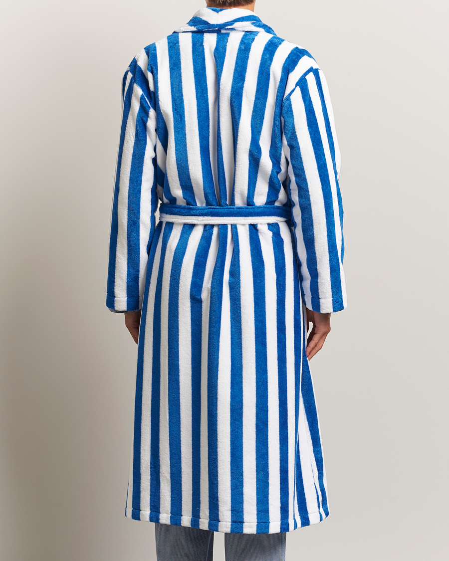 Men | Pyjamas & Robes | Derek Rose | Striped Cotton Velour Gown Blue/White
