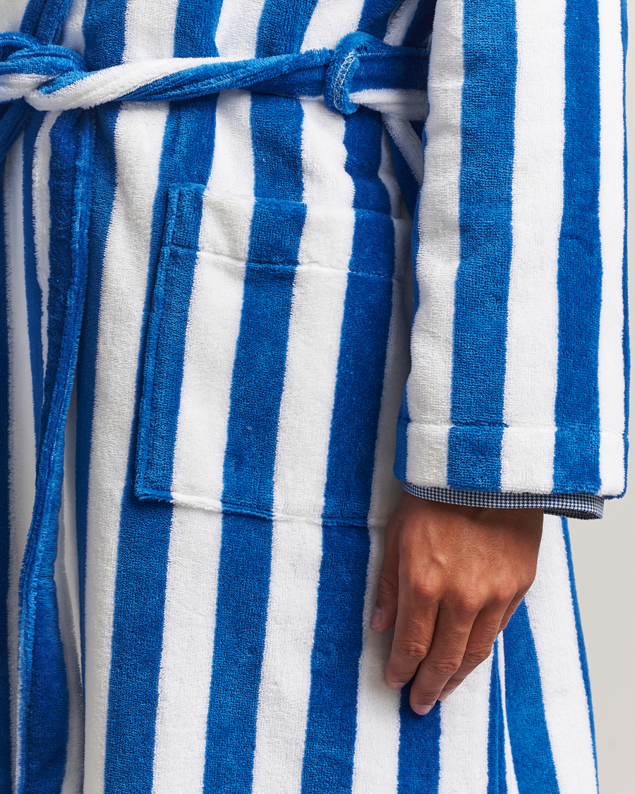 Men | Pyjamas & Robes | Derek Rose | Striped Cotton Velour Gown Blue/White