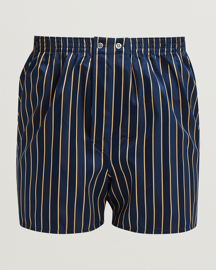 Men | Underwear & Socks | Derek Rose | Classic Fit Woven Cotton Boxer Shorts Navy