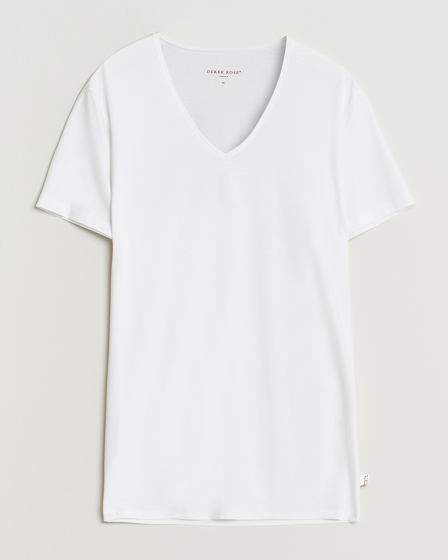 Men | T-Shirts | Derek Rose | Pima Cotton V-Neck T-Shirt White