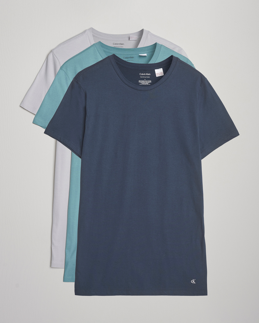 Men | T-Shirts | Calvin Klein | 3-Pack Cotton Crew Neck T-Shirt Blue/Grey/Green