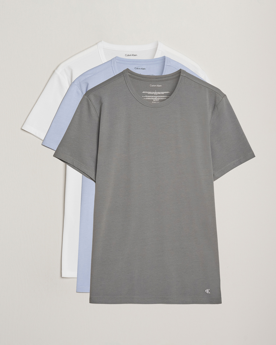 Men | T-Shirts | Calvin Klein | 3-Pack Cotton Stretch Crew Neck T-Shirt Grey/White/Blue
