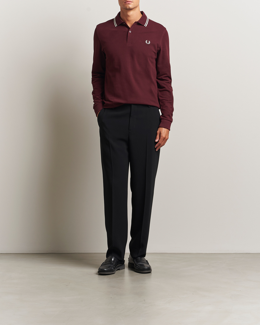 Fred Perry Twin Tipped Long Sleeve Polo Shirt Oxblood at