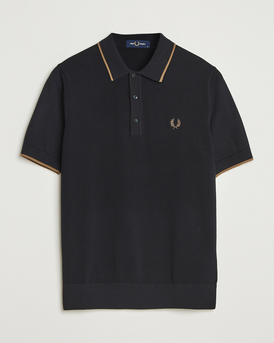 Men | Polo Shirts | Fred Perry | Pique Knitted Tipped Polo Black