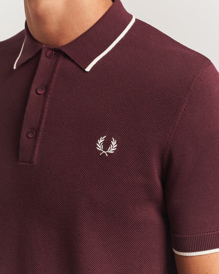 Men | Polo Shirts | Fred Perry | Pique Knitted Tipped Polo Oxblood