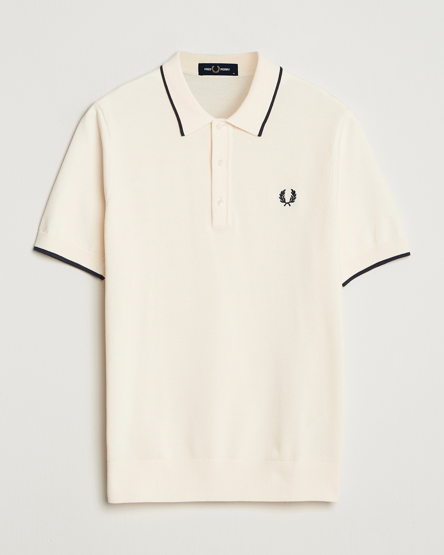 Men | Polo Shirts | Fred Perry | Pique Knitted Tipped Polo Ecru