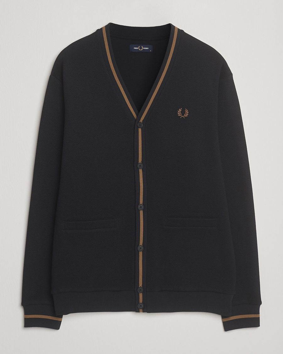 Men | Sweaters & Knitwear | Fred Perry | Tipped Pique Textured Cardigan Black