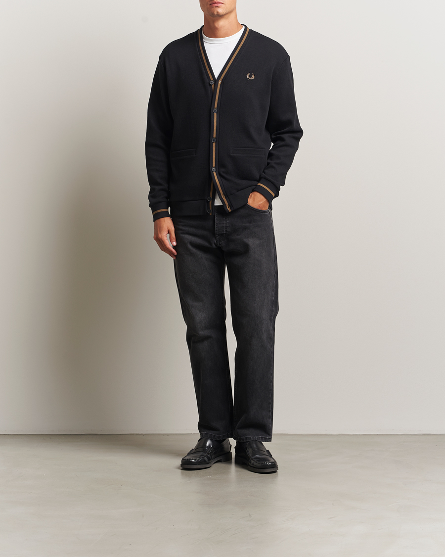 Fred Perry Tipped Pique Textured Cardigan Black at CareOfCarl.com