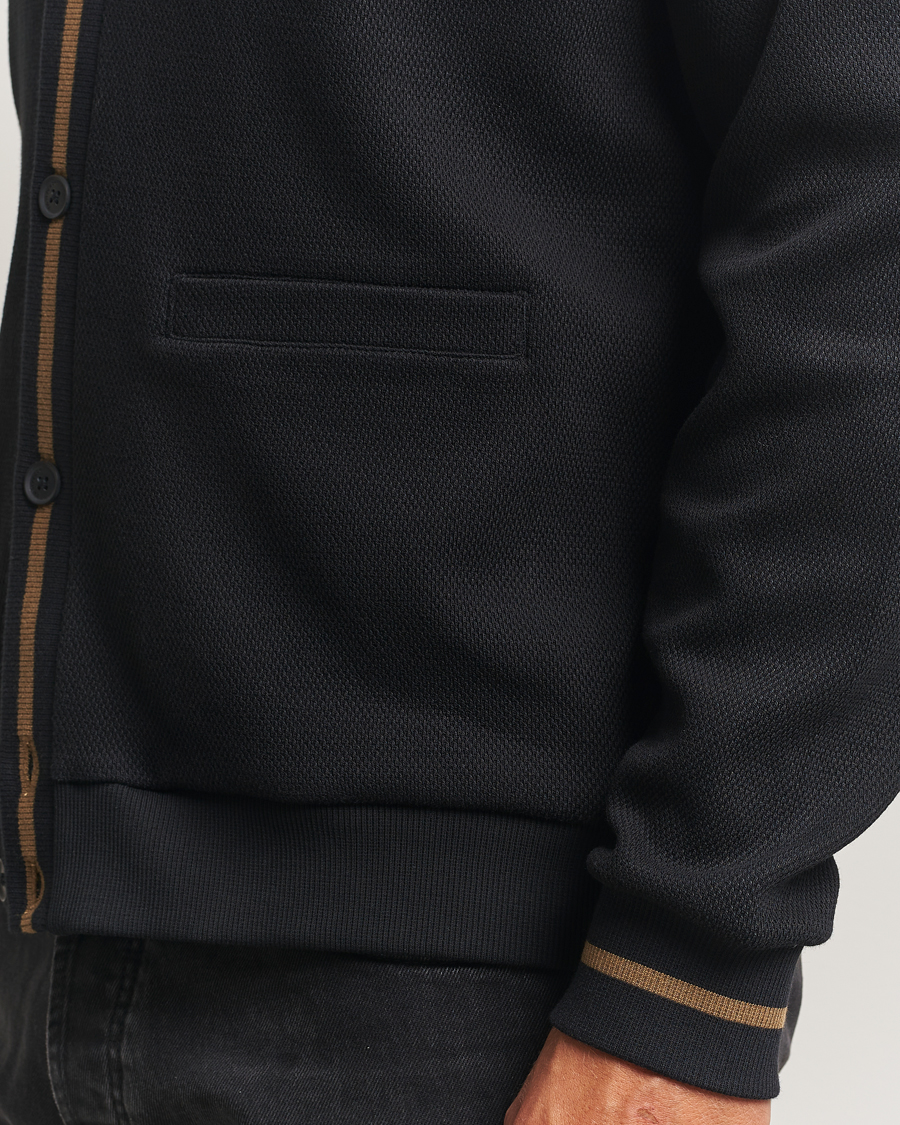 Men | Sweaters & Knitwear | Fred Perry | Tipped Pique Textured Cardigan Black
