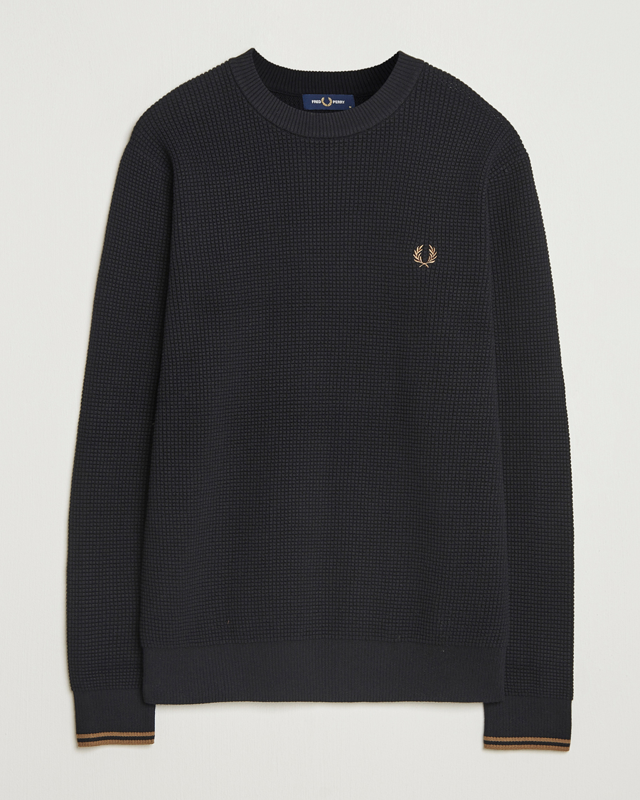 Fred Perry Waffle Stitch Jumper Black at CareOfCarl.com