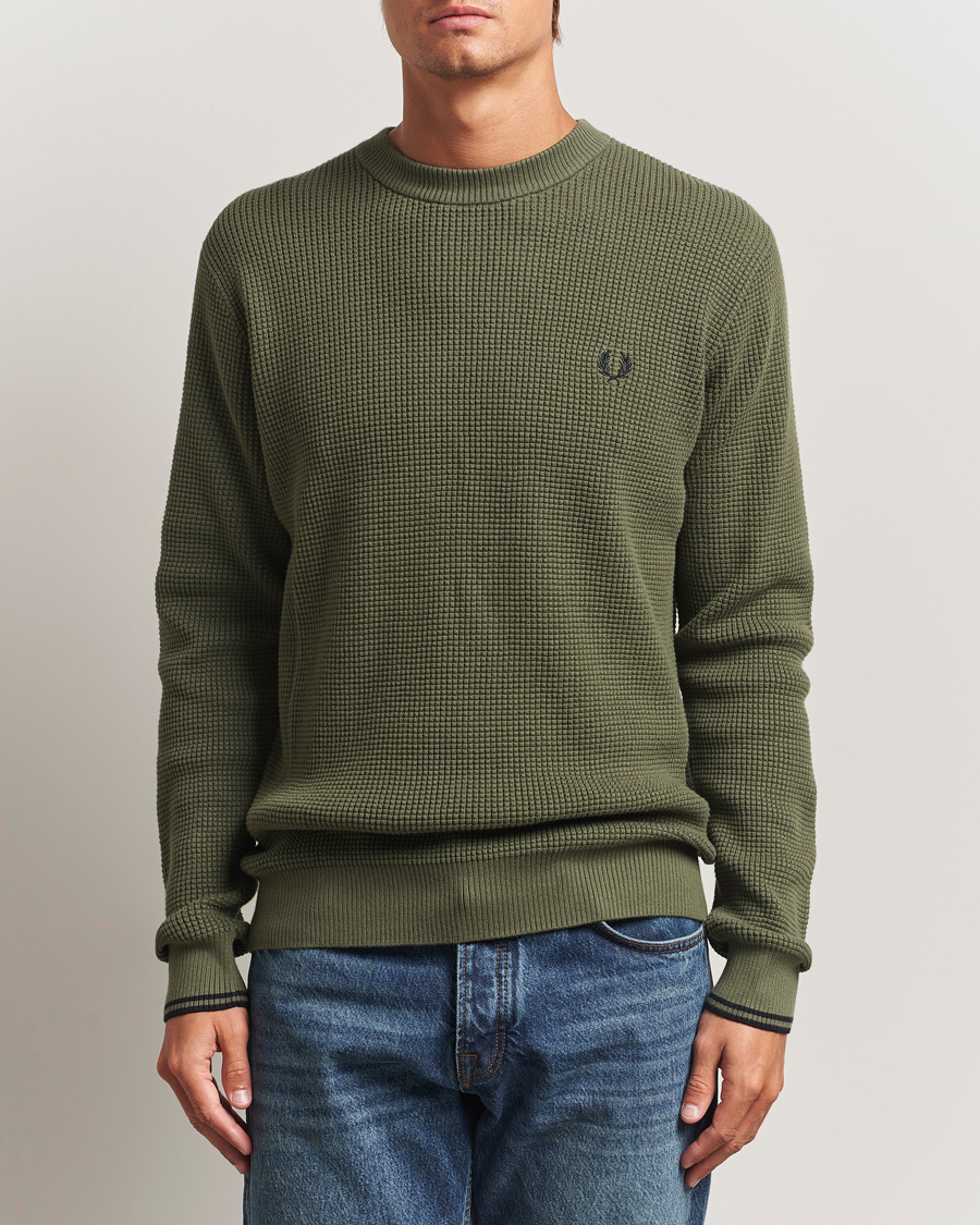 Fred Perry Waffle Stitch Jumper Laurel Green at CareOfCarl.com