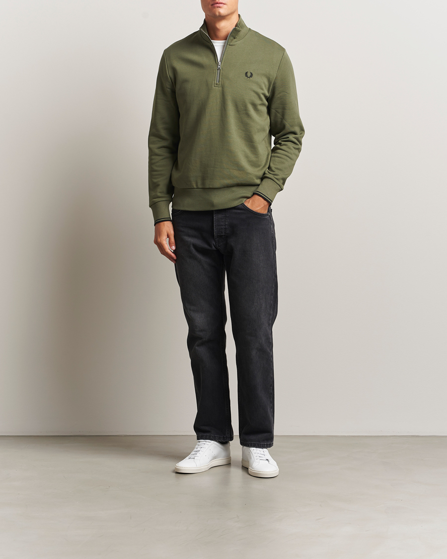 Fred Perry Half Zip Sweatshirt Night Green at CareOfCarl.com