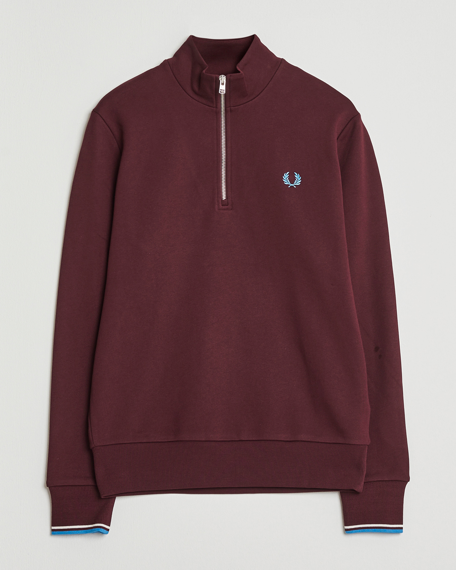 Men | Sweaters & Knitwear | Fred Perry | Half Zip Sweatshirt Oxblood