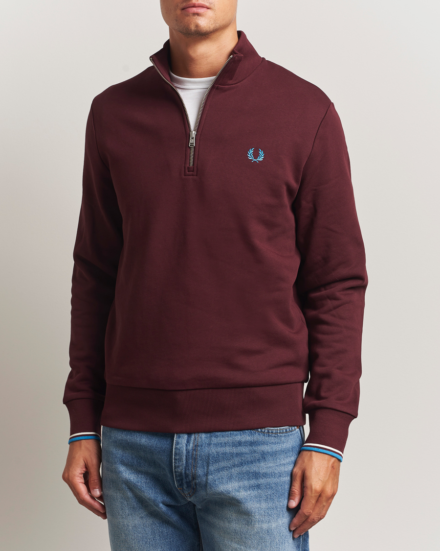 Men | Sweaters & Knitwear | Fred Perry | Half Zip Sweatshirt Oxblood