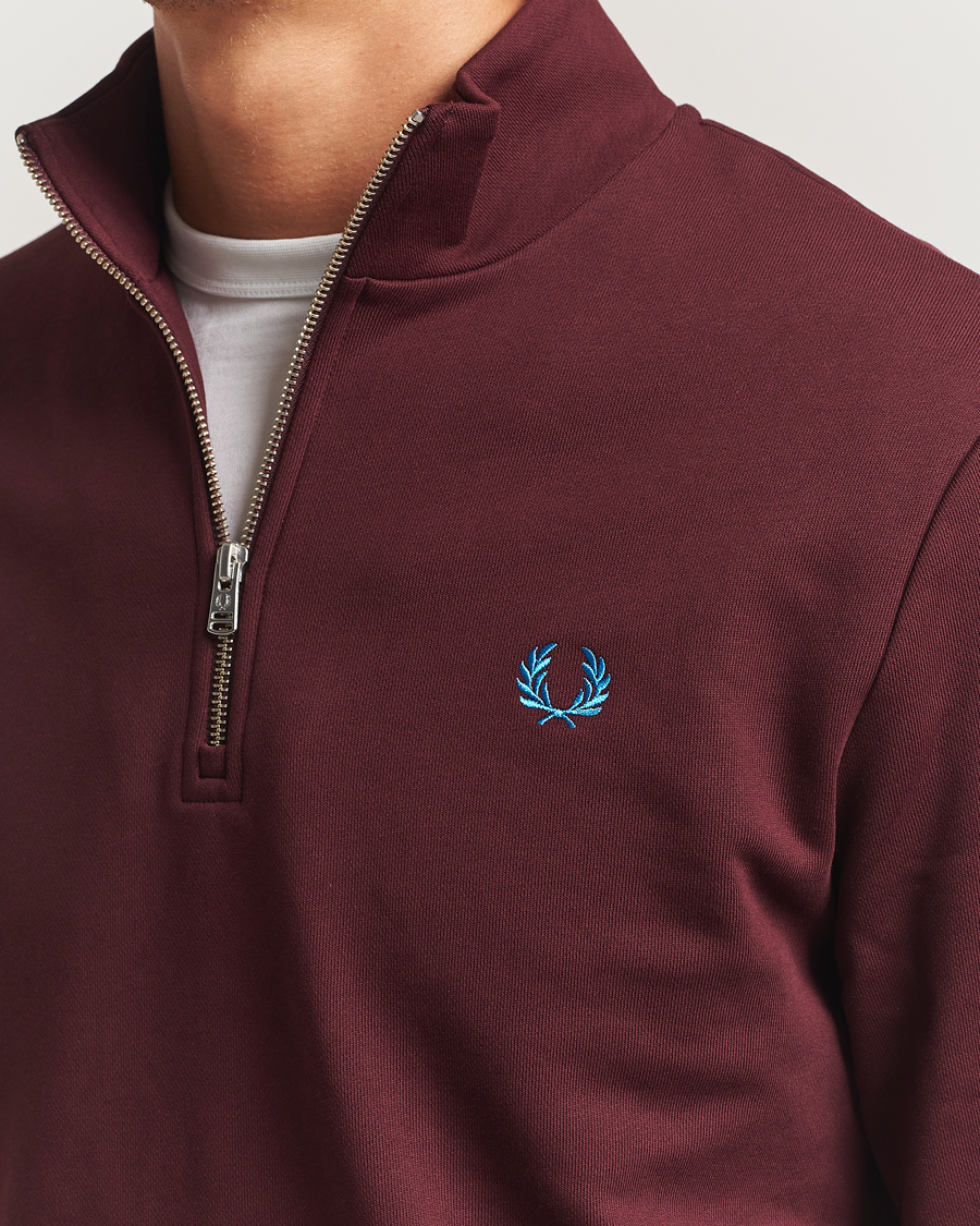 Men | Sweaters & Knitwear | Fred Perry | Half Zip Sweatshirt Oxblood