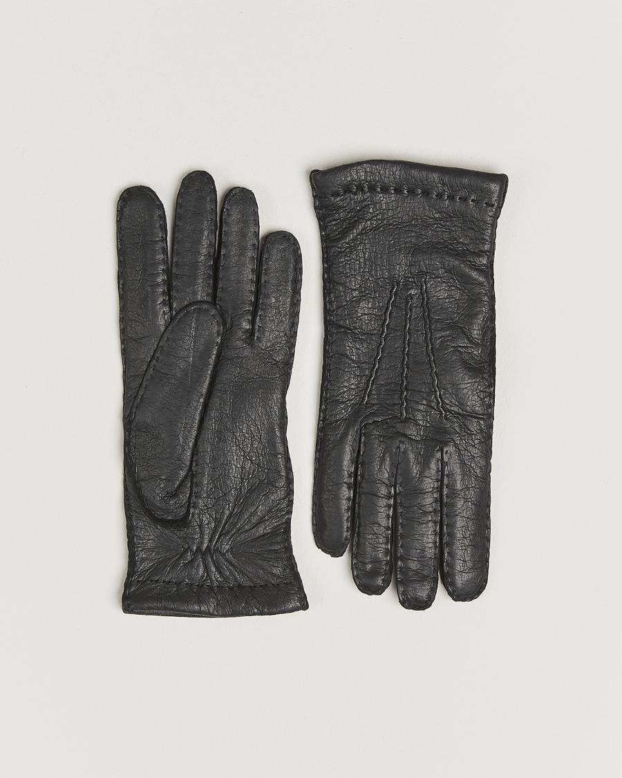 Men | Gloves | Hestra | Peccary Handsewn Cashmere Lined Glove Black