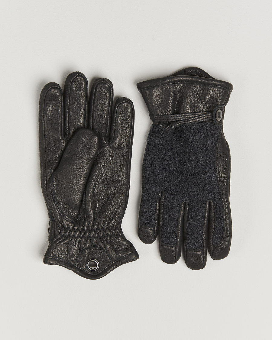 Men | Gloves | Hestra | Daniel Wool/Goat Leather Glove Charcoal/Black