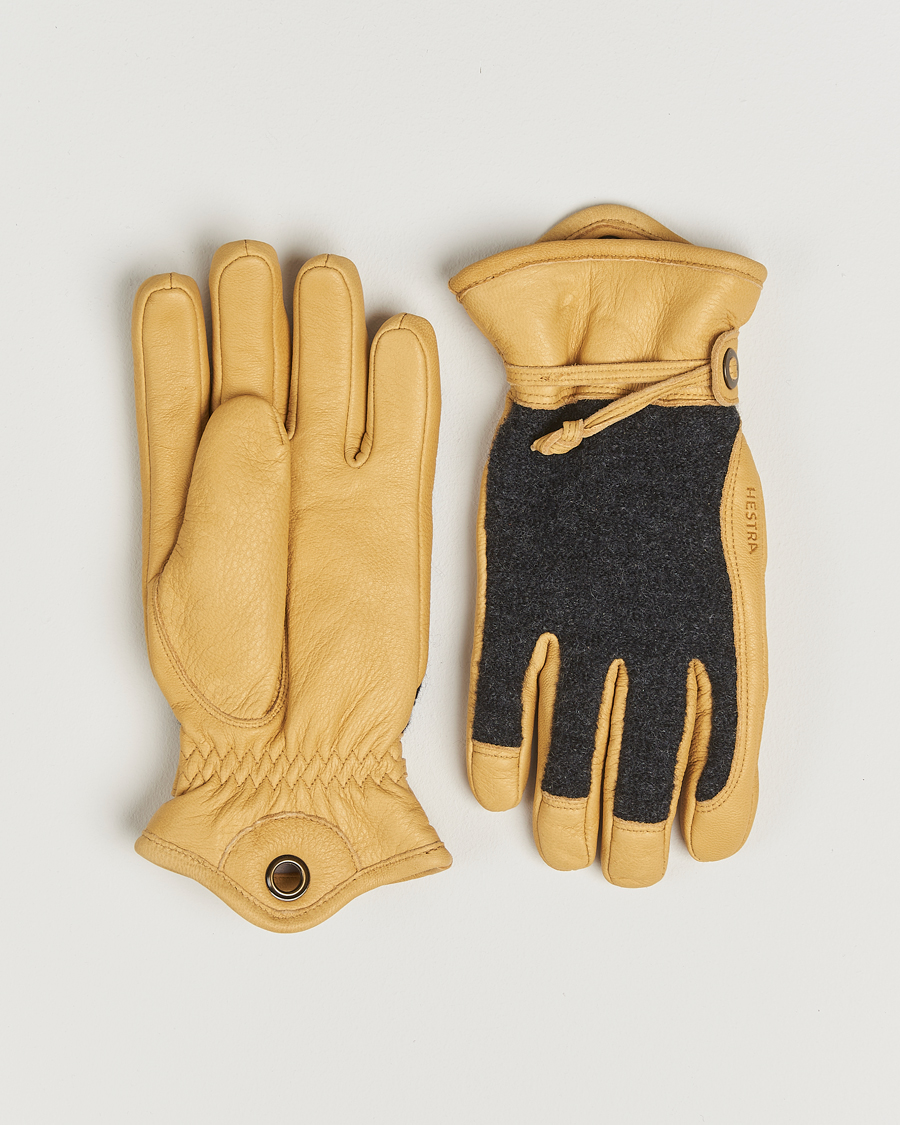 Men | Gloves | Hestra | Daniel Wool/Goat Leather Glove Charcoal/Tan