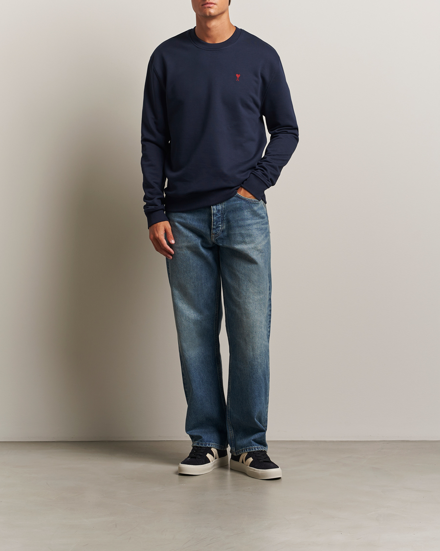 Men | Sweaters & Knitwear | AMI | Heart Logo Sweatshirt Night Blue