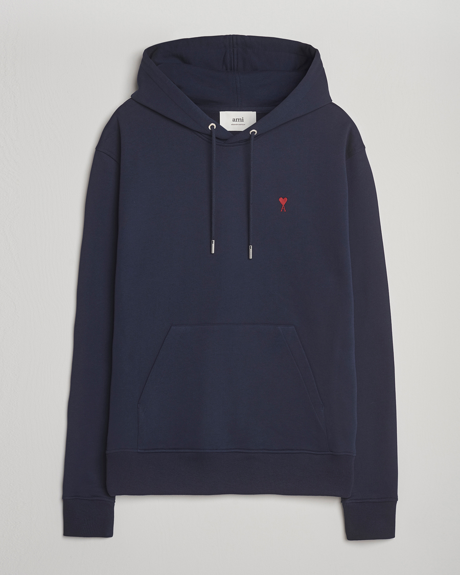 Men | Sweaters & Knitwear | AMI | Heart Logo Hoodie Night Blue