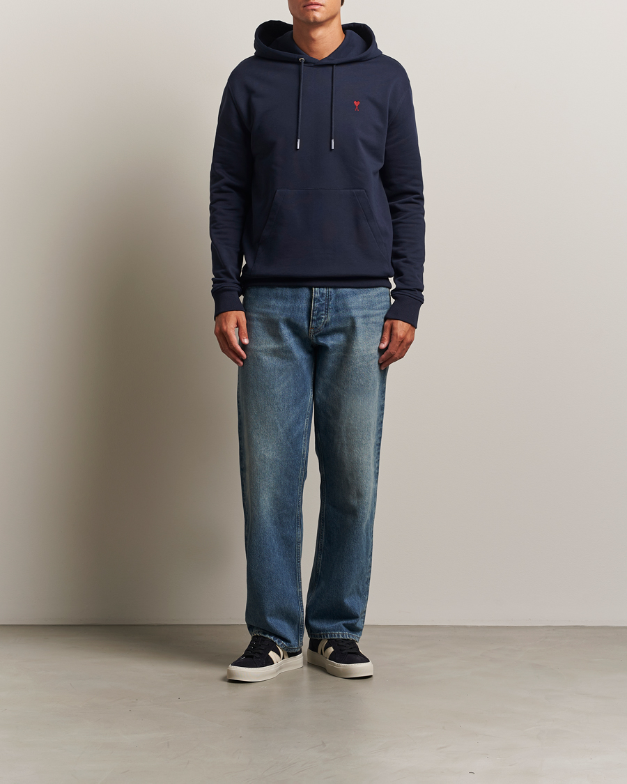 Men | Sweaters & Knitwear | AMI | Heart Logo Hoodie Night Blue