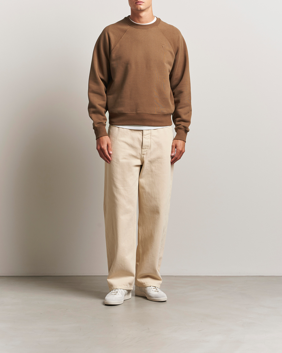 Men | Sweaters & Knitwear | AMI | Tonal Heart Logo Sweatshirt Noisette