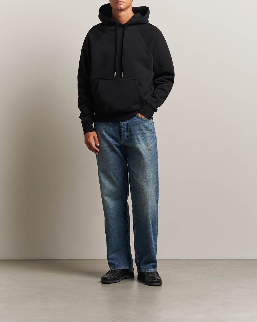 Men | Sweaters & Knitwear | AMI | Tonal Heart Logo Hoodie Black