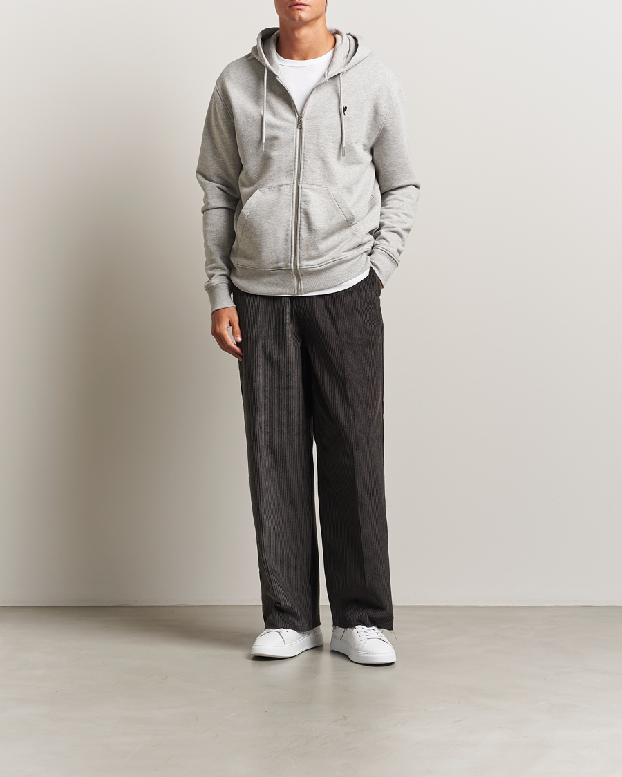 Men | Sweaters & Knitwear | AMI | Black Heart Logo Full Zip Hoodie Grey Heather