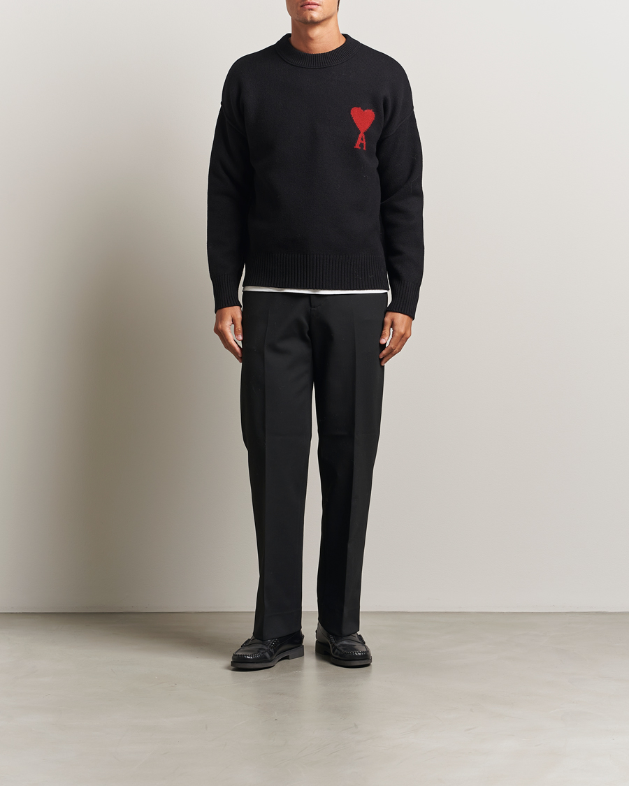 Men | Sweaters & Knitwear | AMI | Big Heart Logo Wool Knitted Sweater Black