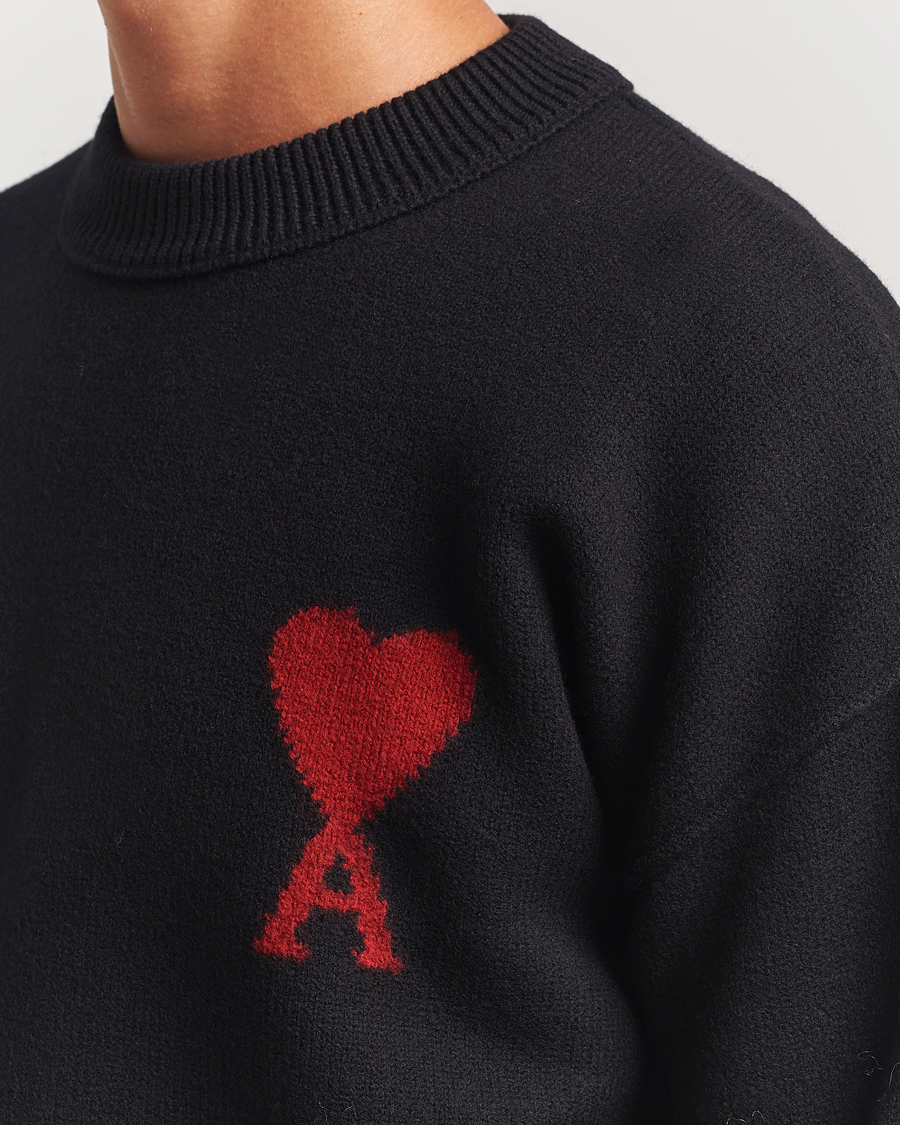 AMI Big Heart Logo Wool Knitted Sweater Black at CareOfCarl.com
