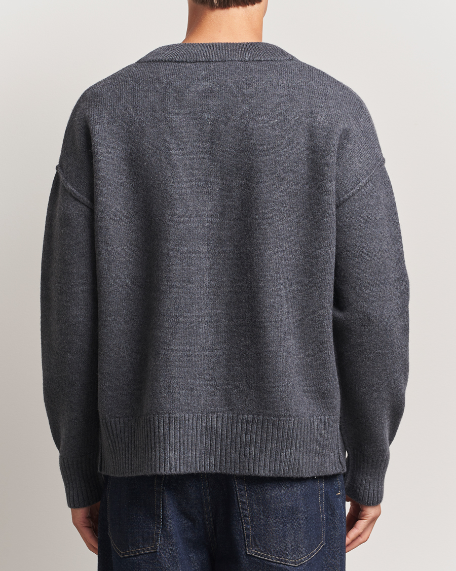 Men | Sweaters & Knitwear | AMI | Big Heart Logo Wool Knitted Cardigan Dark Grey