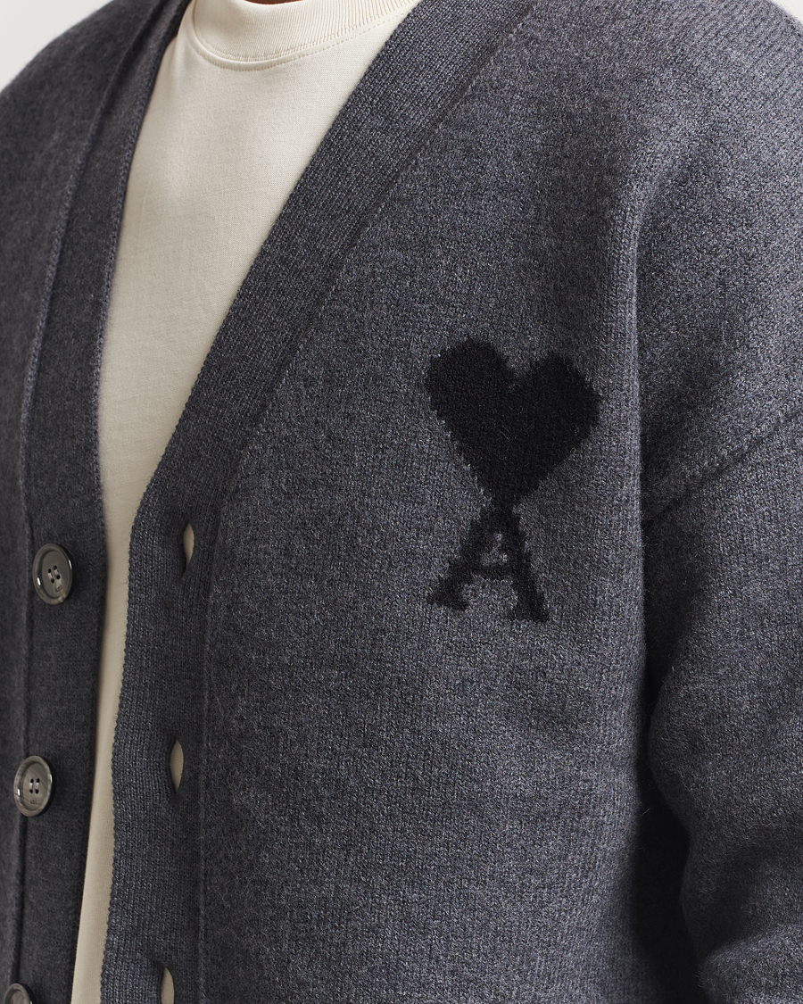 Men | Sweaters & Knitwear | AMI | Big Heart Logo Wool Knitted Cardigan Dark Grey
